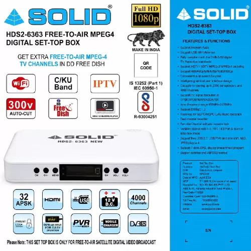 SOLID HDS2-6363 New HD MPEG-4 DVB-S2 Set-Top Box with PVR